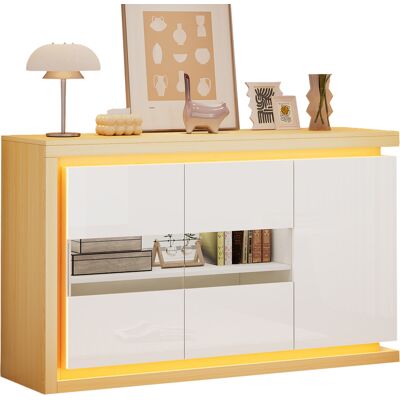 STILVORA Madia Con 3 Ante, 4 Vani, Ripiani Regolabili E Led Per Soggiorno Ufficio In Pannello Di Particelle 140 × 40 × 84 Cm Bianca STILVORA Madia Con 3 Ante, 4 Vani, Ripiani Regolabili E Led Per Soggiorno Ufficio In Pannello Di Particelle 140 × 40 × 84 Cm Bianca