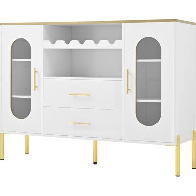 ELVMI Credenza Con 2 Ante In Vetro, 2 Cassetti E Portabottiglie, Piedino Regolabile, Per Sala Da Pranzo, In Mdf, 120 × 38 × 90 Cm, Bianco ELVMI Credenza Con 2 Ante In Vetro, 2 Cassetti E Portabottiglie, Piedino Regolabile, Per Sala Da Pranzo, In Mdf, 120 × 38 × 90 Cm, Bianco