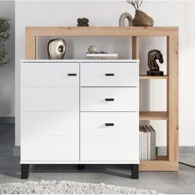 DMORA Credenza Coloni, Madia 4 Ripiani, 3 Cassetti, Un'anta, 106x35x101h Cm Bianco Opaco DMORA Credenza Coloni, Madia 4 Ripiani, 3 Cassetti, Un'anta, 106x35x101h Cm Bianco Opaco