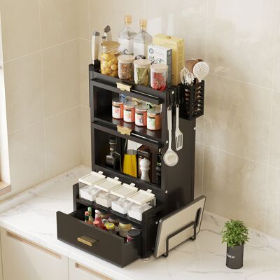 BAKAJI Scaffale Scaffalatura Credenza In Metallo Con Doppia Vetrinetta E Cassetto Nero BAKAJI Scaffale Scaffalatura Credenza In Metallo Con Doppia Vetrinetta E Cassetto Nero