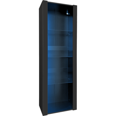 STILVORA Vetrina Con 1 Anta, 3 Ripiani In Vetro E Led, Finitura Lucida, Per Soggiorno In Truciolare 55 × 38 × 166 Cm Nero STILVORA Vetrina Con 1 Anta, 3 Ripiani In Vetro E Led, Finitura Lucida, Per Soggiorno In Truciolare 55 × 38 × 166 Cm Nero