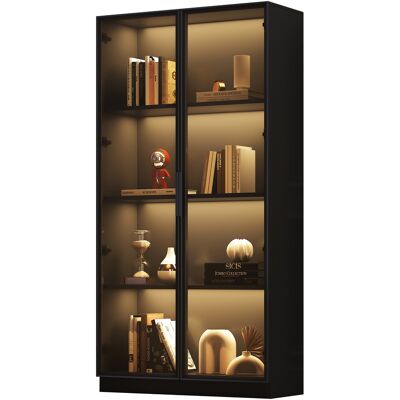 STILVORA Vetrina Con 2 Ante In Vetro Con Telaio In Alluminio E Led App, 3 Ripiani 2 Regolabili, Moderna, In Pannello Truciolare, 80×40×160 Cm, Nera STILVORA Vetrina Con 2 Ante In Vetro Con Telaio In Alluminio E Led App, 3 Ripiani 2 Regolabili, Moderna, In Pannello Truciolare, 80×40×160 Cm, Nera