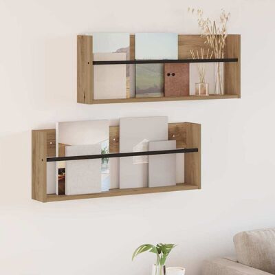 VIDAXL Scaffale Per Riviste 2 Pz Rovere Artigianale 80 X 12 X 30 Cm VIDAXL Scaffale Per Riviste 2 Pz Rovere Artigianale 80 X 12 X 30 Cm