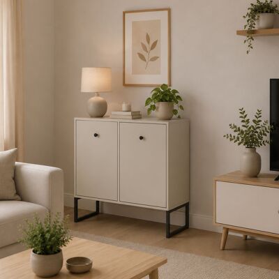 DMORA Credenza Leraresi, Madia 2 Ripiani, 2 Ante, 4 Vani, 77x33x82h Cm Beige Cashmere DMORA Credenza Leraresi, Madia 2 Ripiani, 2 Ante, 4 Vani, 77x33x82h Cm Beige Cashmere