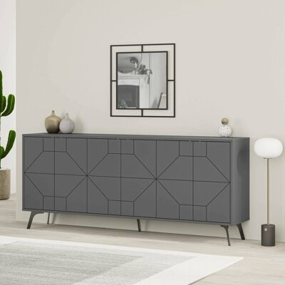 DMORA Credenza Earl, Madia 6 Ripiani, 12 Vani, 6 Ante, 184x35x77h Cm Nero Antracite DMORA Credenza Earl, Madia 6 Ripiani, 12 Vani, 6 Ante, 184x35x77h Cm Nero Antracite