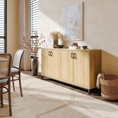 SOLKVUNZA Buffet 160x35x80 Cm, Mobile Contenitore Moderno Con 4 Ante E Struttura Industriale Per Cucina E Soggiorno, Mdf E Acciaio, Naturale SOLKVUNZA Buffet 160x35x80 Cm, Mobile Contenitore Moderno Con 4 Ante E Struttura Industriale Per Cucina E Soggiorno, Mdf E Acciaio, Naturale