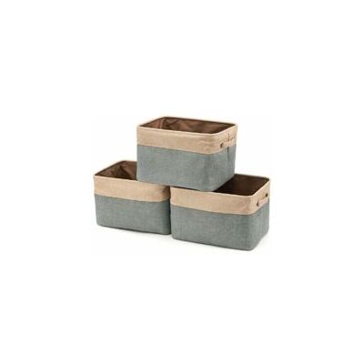 OEM Set Di 3 Contenitori Pieghevoli In Juta E Cotone Crezuo Con Maniglia, Cesto Portabiancheria E Contenitore Per Armadio, Colore Grigio E Beige. OEM Set Di 3 Contenitori Pieghevoli In Juta E Cotone Crezuo Con Maniglia, Cesto Portabiancheria E Contenitore Per Armadio, Colore Grigio E Beige.