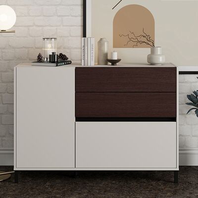 DMORA Credenza Sideme, Madia 2 Ripiani, 3 Cassetti, Un'anta, 125x40x92h Cm Bianco Crema DMORA Credenza Sideme, Madia 2 Ripiani, 3 Cassetti, Un'anta, 125x40x92h Cm Bianco Crema