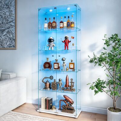 JOOKGBD –vetrina In Vetro Con Led,2 Ante,5 Ripiani In Vetro,armadio Per Collezione,moderna,per Soggiorno,bar,casa,bianco JOOKGBD –vetrina In Vetro Con Led,2 Ante,5 Ripiani In Vetro,armadio Per Collezione,moderna,per Soggiorno,bar,casa,bianco