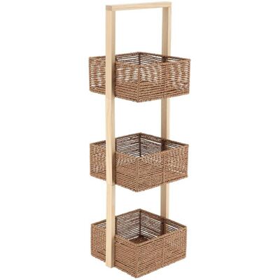 TENDANCE Mobile In Legno Con 3 Cestini In Carta Naturale E Color Moka - TENDANCE Mobile In Legno Con 3 Cestini In Carta Naturale E Color Moka -