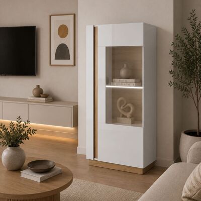 DMORA Vetrina Kato, Mobile Espositore 2 Ripiani, Un'anta, Con Led, 72x40x154h Cm Bianco Lucido DMORA Vetrina Kato, Mobile Espositore 2 Ripiani, Un'anta, Con Led, 72x40x154h Cm Bianco Lucido