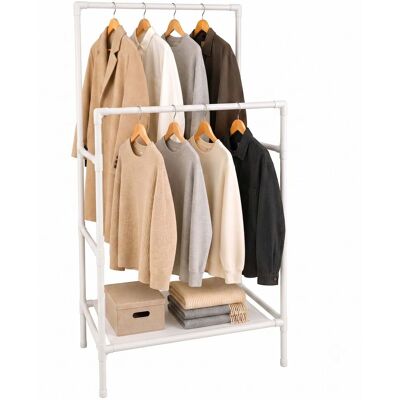 RELAXDAYS Appendiabiti, 2 Aste Con Ripiano, Sistema A Incastro, A X L X P: 157 X 85 X 46 Cm, Metallo E Plastica, Bianco RELAXDAYS Appendiabiti, 2 Aste Con Ripiano, Sistema A Incastro, A X L X P: 157 X 85 X 46 Cm, Metallo E Plastica, Bianco