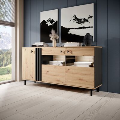 DMORA Credenza Hare, Madia 3 Ripiani, Apertura Battente, 3 Ante, 165x40x82h Cm Marrone Rovere Nodi DMORA Credenza Hare, Madia 3 Ripiani, Apertura Battente, 3 Ante, 165x40x82h Cm Marrone Rovere Nodi