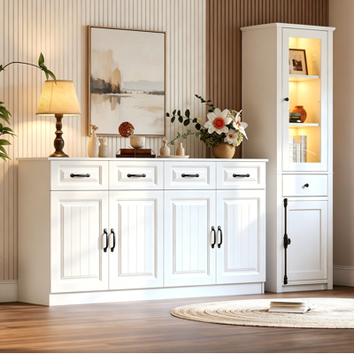 HAUSS SPOLE Credenza Con Vetrina A Led, 160x35x80 Cm + 55x40x200 Cm, Mdf Bianco HAUSS SPOLE Credenza Con Vetrina A Led, 160x35x80 Cm + 55x40x200 Cm, Mdf Bianco