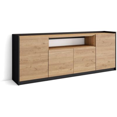 SKRAUT HOME - Credenza, Mobile, Cucina, Madia, 207x37x80cm, 4 Porte, Rovere E Nero SKRAUT HOME - Credenza, Mobile, Cucina, Madia, 207x37x80cm, 4 Porte, Rovere E Nero