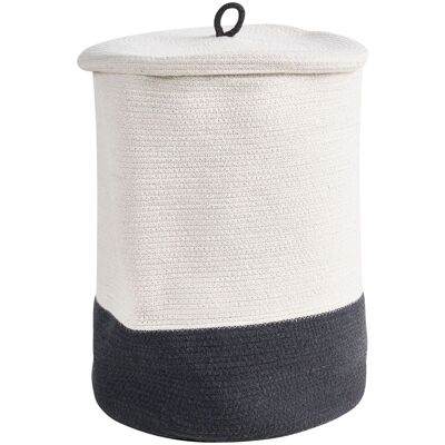 BELIANI Cesto Porta Biancheria In Cotone Intrecciato Grigio Bianco Silopi BELIANI Cesto Porta Biancheria In Cotone Intrecciato Grigio Bianco Silopi