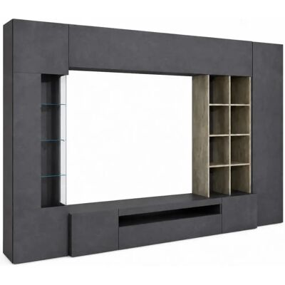 TOPQUALITY FURNITURE Parete Da Soggiorno Mobile Tv Vetrina Pensili 290 Cm Ardesia Acero TOPQUALITY FURNITURE Parete Da Soggiorno Mobile Tv Vetrina Pensili 290 Cm Ardesia Acero