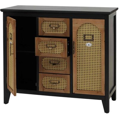 DÉCOSHOP26 Cassettiera In Stile Farmacia Credenza Mobile Contenitore Con Cassetti E Ante Rattan Stile Vintage 80 X 91 X 40 Cm Struttura Nera 040009114 DÉCOSHOP26 Cassettiera In Stile Farmacia Credenza Mobile Contenitore Con Cassetti E Ante Rattan Stile Vintage 80 X 91 X 40 Cm Struttura Nera 040009114