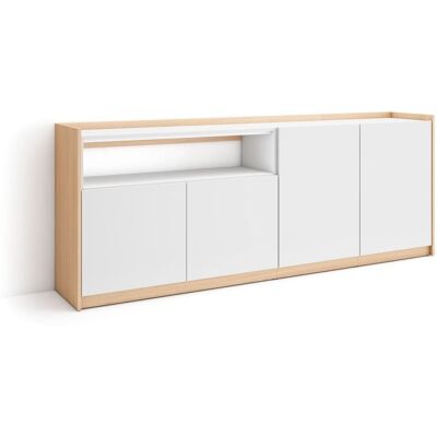 SKRAUT HOME - Credenza, Mobile, Cucina, Madia, 207x37x80cm, 4 Porte, Bianco E Rovere Soft SKRAUT HOME - Credenza, Mobile, Cucina, Madia, 207x37x80cm, 4 Porte, Bianco E Rovere Soft