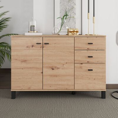 DMORA Credenza Guatav, Madia 3 Cassetti, 2 Ripiani, Apertura Battente, Scorrevole, 116x35x78h Cm Marrone Rovere Nodi DMORA Credenza Guatav, Madia 3 Cassetti, 2 Ripiani, Apertura Battente, Scorrevole, 116x35x78h Cm Marrone Rovere Nodi