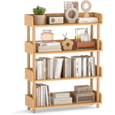 COSTWAY Libreria Verticale A 4 Livelli,con Gambe In Legno Di Pino,protezione Dei Bordi,per Soggiorno COSTWAY Libreria Verticale A 4 Livelli,con Gambe In Legno Di Pino,protezione Dei Bordi,per Soggiorno