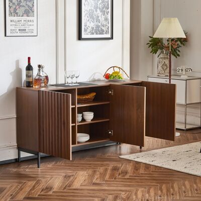 BEAOK Credenza In Mdf E Pb Marrone Scuro 150x40x80 Cm, 3 Ante, Ripiani Regolabili, Design 3d Ondulato Con Antiribaltamento BEAOK Credenza In Mdf E Pb Marrone Scuro 150x40x80 Cm, 3 Ante, Ripiani Regolabili, Design 3d Ondulato Con Antiribaltamento