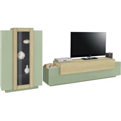 TOPQUALITY FURNITURE Parete Attrezzata Soggiorno 280 Cm Verde Salvia Rovere Porta Tv Vetrina TOPQUALITY FURNITURE Parete Attrezzata Soggiorno 280 Cm Verde Salvia Rovere Porta Tv Vetrina