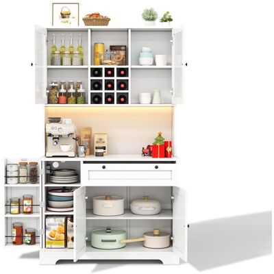 STILVORA Credenza Da Cucina Con 5 Ante, 1 Cassetto, Ripiani Regolabili, Led E Prese, In Mdf, 105 X 40 X 180 Cm, Bianco STILVORA Credenza Da Cucina Con 5 Ante, 1 Cassetto, Ripiani Regolabili, Led E Prese, In Mdf, 105 X 40 X 180 Cm, Bianco