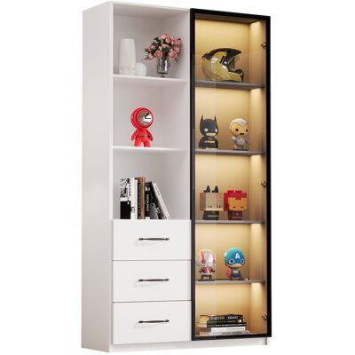 STILVORA Vetrina Con Porta In Vetro Temperato E Led, 3 Cassetti E 3 Vani Aperti, Telaio In Alluminio, Stile Moderno, In Pannello Truciolare, Bianco, 80×40×160 Cm STILVORA Vetrina Con Porta In Vetro Temperato E Led, 3 Cassetti E 3 Vani Aperti, Telaio In Alluminio, Stile Moderno, In Pannello Truciolare, Bianco, 80×40×160 Cm