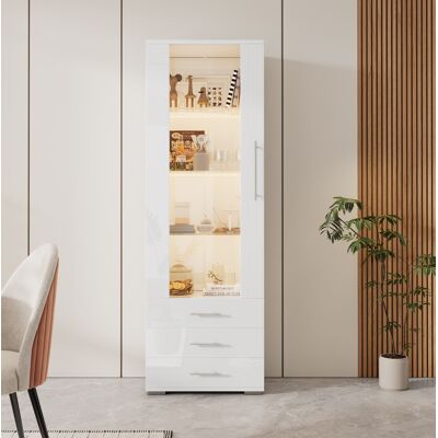 BEAOK Vetrina In Mdf Bianco Lucido Con Led, 1 Anta E 3 Cassetti, 60 X 35 X 180 Cm BEAOK Vetrina In Mdf Bianco Lucido Con Led, 1 Anta E 3 Cassetti, 60 X 35 X 180 Cm