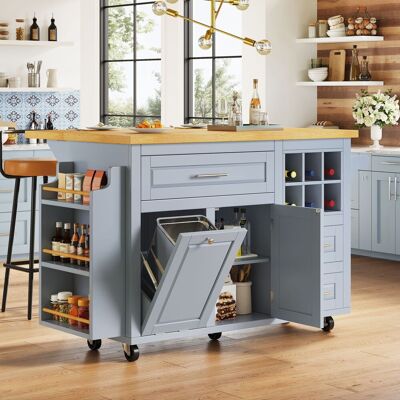 HAUSS SPOLE Carrello Da Cucina Pieghevole 143x45/75x91 Cm, Con Cassetti, Portabottiglie, Supporto Laterale, Blu HAUSS SPOLE Carrello Da Cucina Pieghevole 143x45/75x91 Cm, Con Cassetti, Portabottiglie, Supporto Laterale, Blu