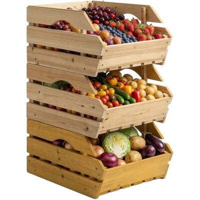 BEYAMIS Supporto Per Fruttiera A 3 Livelli Rimovibile In Legno Di Pino, Per Frutta E Verdura, 27x37,5x60 Cm, Colore Naturale. BEYAMIS Supporto Per Fruttiera A 3 Livelli Rimovibile In Legno Di Pino, Per Frutta E Verdura, 27x37,5x60 Cm, Colore Naturale.