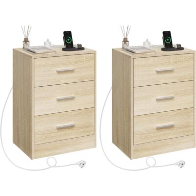 WOLTU 2x Comodino Da Camera Da Letto Con Stazione Di Ricarica Cameretta Moderno Cassettiera Con 3 Cassetti Mobiletto Da Salotto Rovere Chiaro WOLTU 2x Comodino Da Camera Da Letto Con Stazione Di Ricarica Cameretta Moderno Cassettiera Con 3 Cassetti Mobiletto Da Salotto Rovere Chiaro