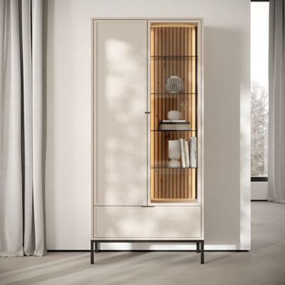 DMORA Vetrina Lolera, Mobile Espositore 7 Ripiani, Un Cassetto, 2 Ante, 76x40x184h Cm Beige DMORA Vetrina Lolera, Mobile Espositore 7 Ripiani, Un Cassetto, 2 Ante, 76x40x184h Cm Beige