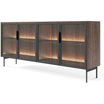 ARREDITALY Credenza Madia 4 Ante A Vetrina E 4 Ripiani Minimal Con Led Inclusi Rovere Scuro ARREDITALY Credenza Madia 4 Ante A Vetrina E 4 Ripiani Minimal Con Led Inclusi Rovere Scuro