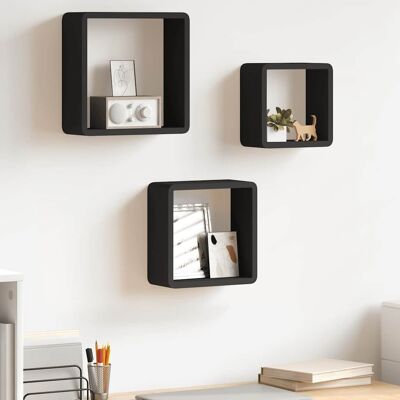 VIDAXL Mensole A Cubo Da Parete 3 Pz Nere In Mdf - VIDAXL Mensole A Cubo Da Parete 3 Pz Nere In Mdf -