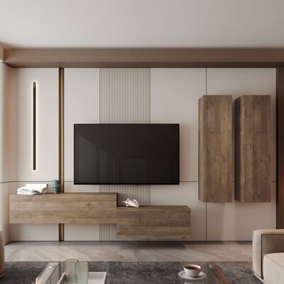DMORA Parete Attrezzata Gasoraba, Mobile Soggiorno Modulabile, 4 Ripiani, 4 Ante, Marrone Noce DMORA Parete Attrezzata Gasoraba, Mobile Soggiorno Modulabile, 4 Ripiani, 4 Ante, Marrone Noce