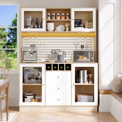 FRIXOVEL Mobili Da Cucina Con Illuminazione Led Intelligente, Mobili Alti Per Il Soggiorno, Credenze Con Portabottiglie E Dispositivi Antiribaltamento, Ripiani Integrati Regolabili, Bianco FRIXOVEL Mobili Da Cucina Con Illuminazione Led Intelligente, Mobili Alti Per Il Soggiorno, Credenze Con Portabottiglie E Dispositivi Antiribaltamento, Ripiani Integrati Regolabili, Bianco