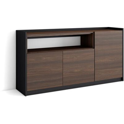 SKRAUT HOME - Credenza, Mobile, Cucina, Madia, 156x37x80cm, 3 Porte, Rovere Scuro E Nero SKRAUT HOME - Credenza, Mobile, Cucina, Madia, 156x37x80cm, 3 Porte, Rovere Scuro E Nero