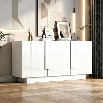 NMONET Credenza Bassa 160 Cm, Madia Laccata Lucida Moderna 3 Ante Con Ripiani Regolabili Per Soggiorno E Sala Da Pranzo, Bianco NMONET Credenza Bassa 160 Cm, Madia Laccata Lucida Moderna 3 Ante Con Ripiani Regolabili Per Soggiorno E Sala Da Pranzo, Bianco