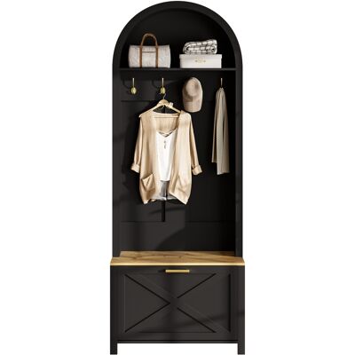 STILVORA Mobile Ingresso Appendiabiti A Albero Con Mensola E Scarpiera, In Mdf, Nero E Legno, 75×35×195 Cm STILVORA Mobile Ingresso Appendiabiti A Albero Con Mensola E Scarpiera, In Mdf, Nero E Legno, 75×35×195 Cm
