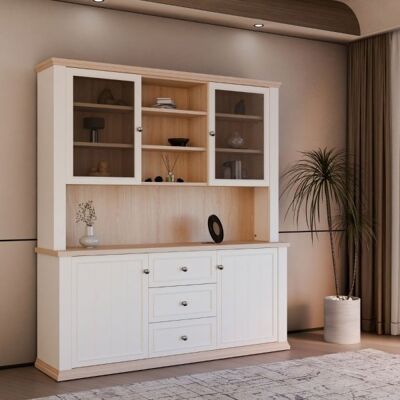 MITEPEK Vetrina Essenza Con 4 Ante 3 Cassetti E Nicchie A Giorno Colore Bianco E Rovere MITEPEK Vetrina Essenza Con 4 Ante 3 Cassetti E Nicchie A Giorno Colore Bianco E Rovere
