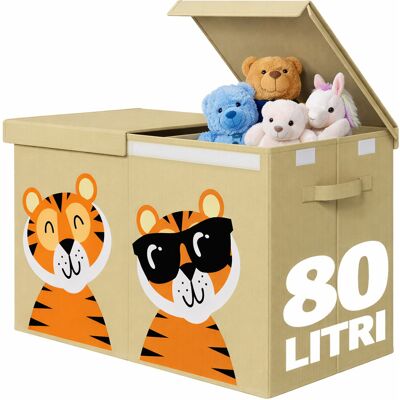 BAKAJI Box Contenitore Giocattoli Con Animali Doppio Pieghevole 80l Beige Salvaspazio BAKAJI Box Contenitore Giocattoli Con Animali Doppio Pieghevole 80l Beige Salvaspazio