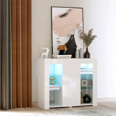 PZCC Homcom Credenza Moderna Con Luci A Led, Mobile Buffet Con 1 Anta Lucida, Chiusura A Scatto, Ripiani Regolabili E Telecomando, 97x35x83 Cm, Bianca PZCC Homcom Credenza Moderna Con Luci A Led, Mobile Buffet Con 1 Anta Lucida, Chiusura A Scatto, Ripiani Regolabili E Telecomando, 97x35x83 Cm, Bianca