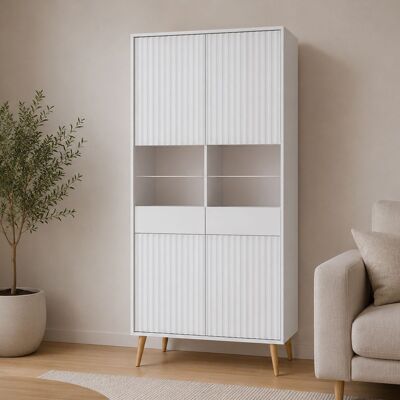 DMORA Vetrina Lenega, Mobile Espositore 6 Ripiani, 2 Ante, 2 Riapiani In Vetro, 91x40x193h Cm Bianco DMORA Vetrina Lenega, Mobile Espositore 6 Ripiani, 2 Ante, 2 Riapiani In Vetro, 91x40x193h Cm Bianco