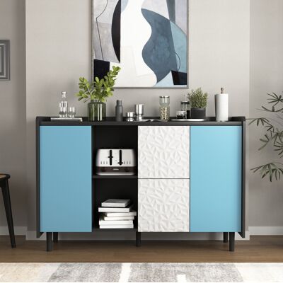 COVREO Credenza Buffet 120x40x80 Cm Nera E Blu In Mdf Con 2 Cassetti, 2 Vani Aperti E Armadietto COVREO Credenza Buffet 120x40x80 Cm Nera E Blu In Mdf Con 2 Cassetti, 2 Vani Aperti E Armadietto