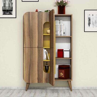 DMORA Credenza Paularo, Madia 7 Ripiani, 10 Vani, 2 Ante, 93x32x144h Cm Marrone Noce DMORA Credenza Paularo, Madia 7 Ripiani, 10 Vani, 2 Ante, 93x32x144h Cm Marrone Noce