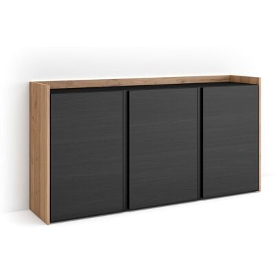 SKRAUT HOME - Credenza, Mobile, Cucina, Madia, Mobile Ingresso, 156x35x80cm, 3 Porte, Led, Stile Moderno, Nero E Rovere SKRAUT HOME - Credenza, Mobile, Cucina, Madia, Mobile Ingresso, 156x35x80cm, 3 Porte, Led, Stile Moderno, Nero E Rovere