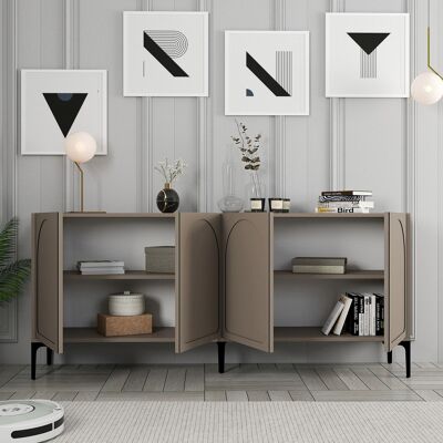 DMORA Credenza Torno, Madia 2 Ripiani, 4 Vani, 4 Ante, 180x35x79h Cm Grigio Tortora DMORA Credenza Torno, Madia 2 Ripiani, 4 Vani, 4 Ante, 180x35x79h Cm Grigio Tortora