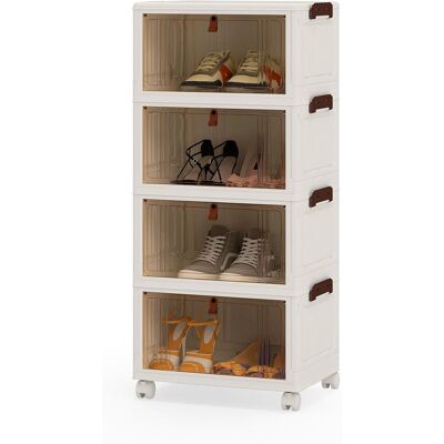 COSTWAY Scatole Per Scarpe Pieghevole A 4 Piani,con Coperchio, Sportello E Ruote Blocca COSTWAY Scatole Per Scarpe Pieghevole A 4 Piani,con Coperchio, Sportello E Ruote Blocca